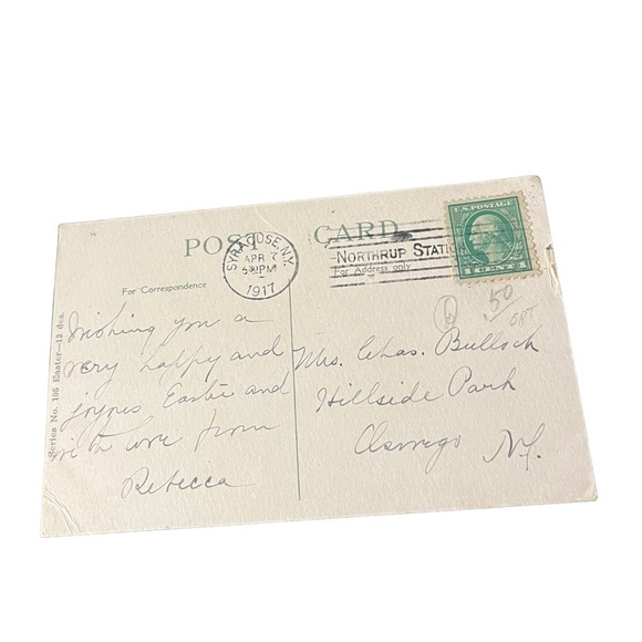 Vtg 1917 Postcard Anthropomorphic Chicks Rooster on Bench Colored Eggs Bucolic - Picture 4 of 9